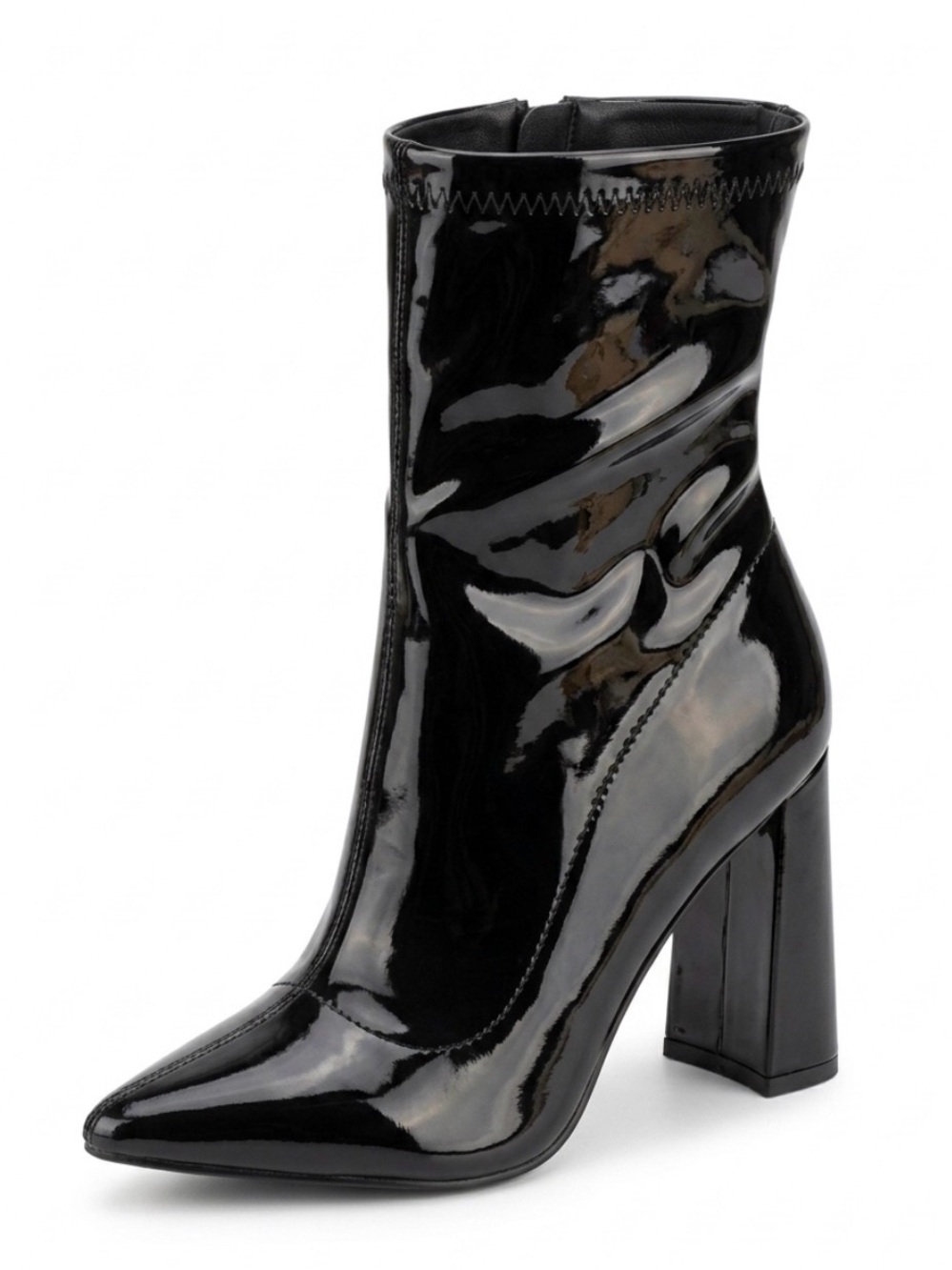 Black Patent Block Heel Ankle Boots